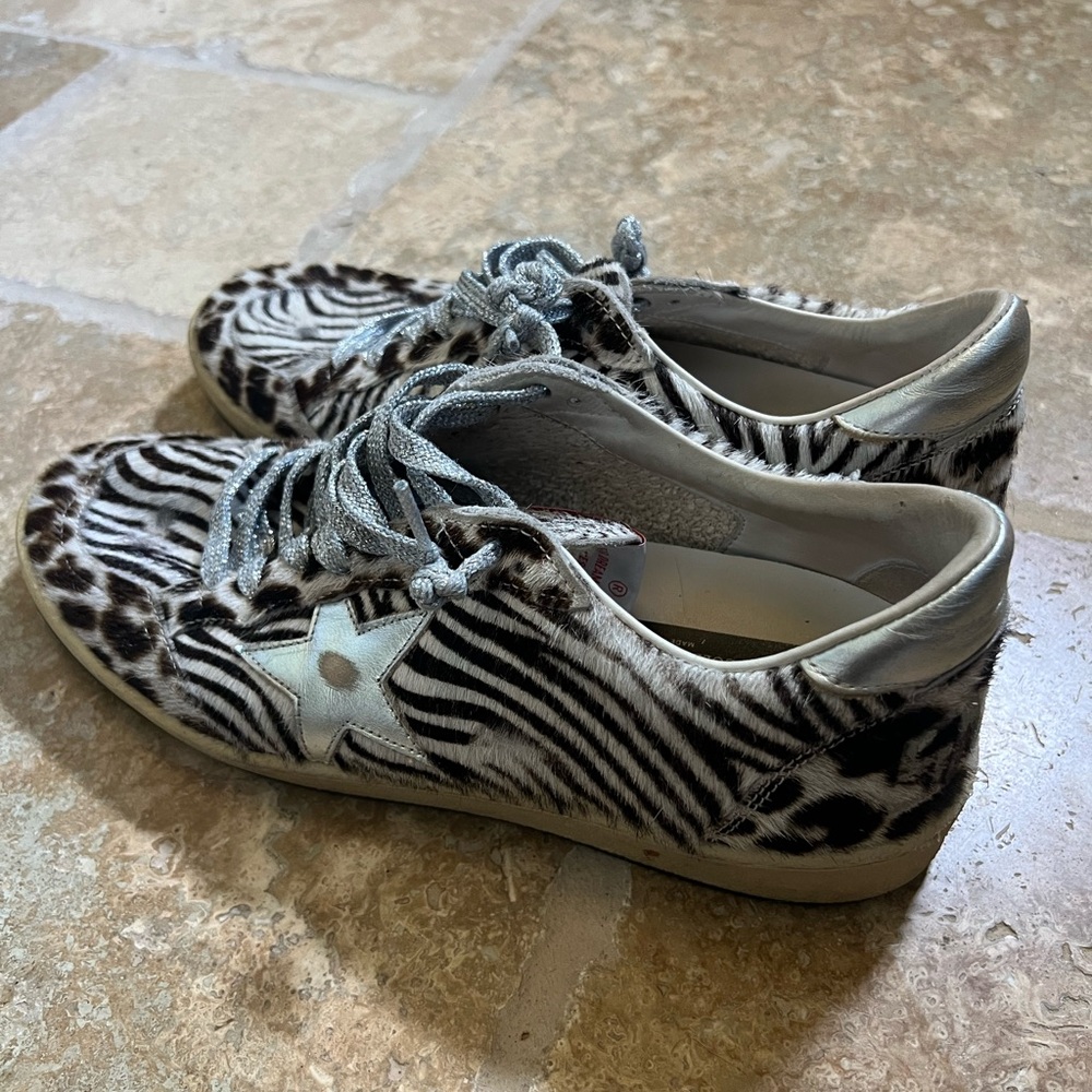 Golden Goose Ball Star Zebra Leopard Pony Hair Sneakers with Silver Details - Picture 3 of 8